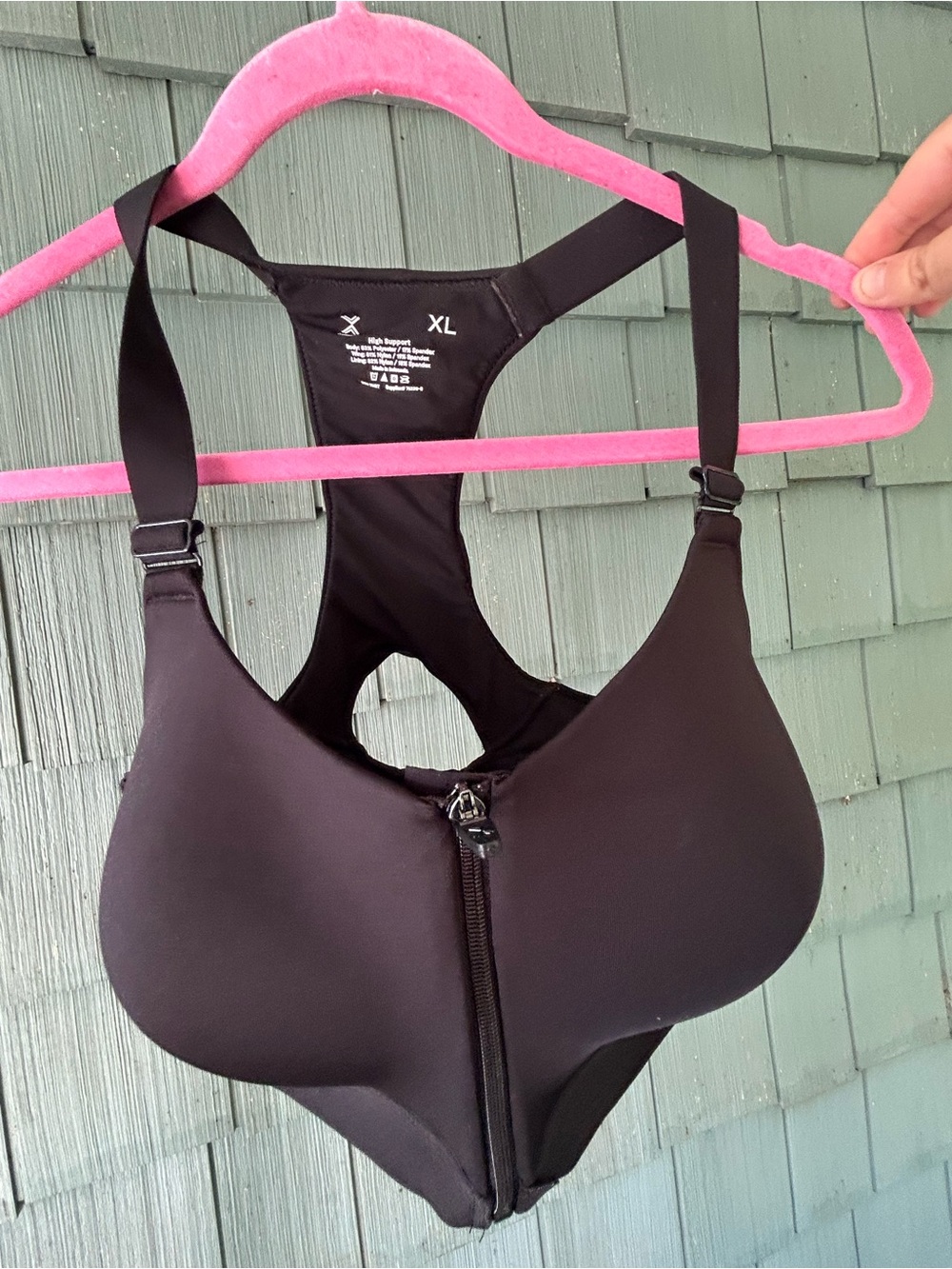 Xersion Black Front-Zip Sports Bra - XL